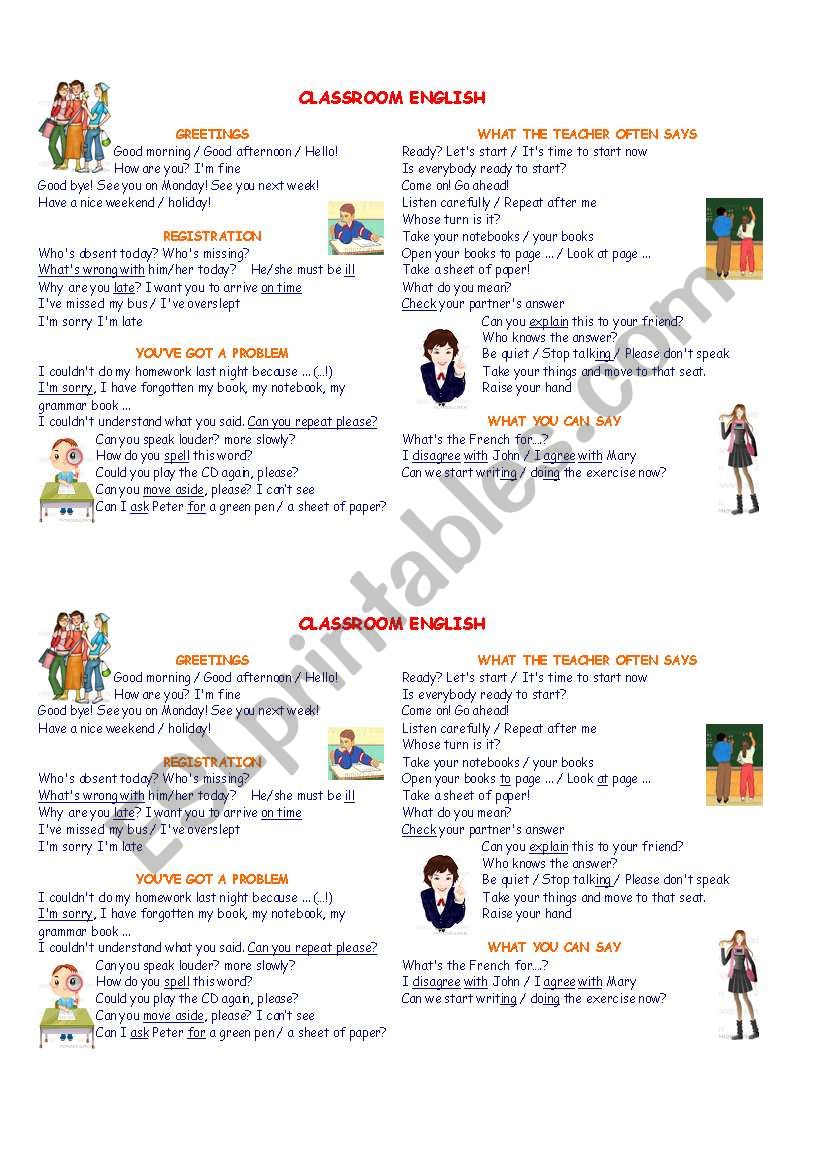 Classroom English worksheet