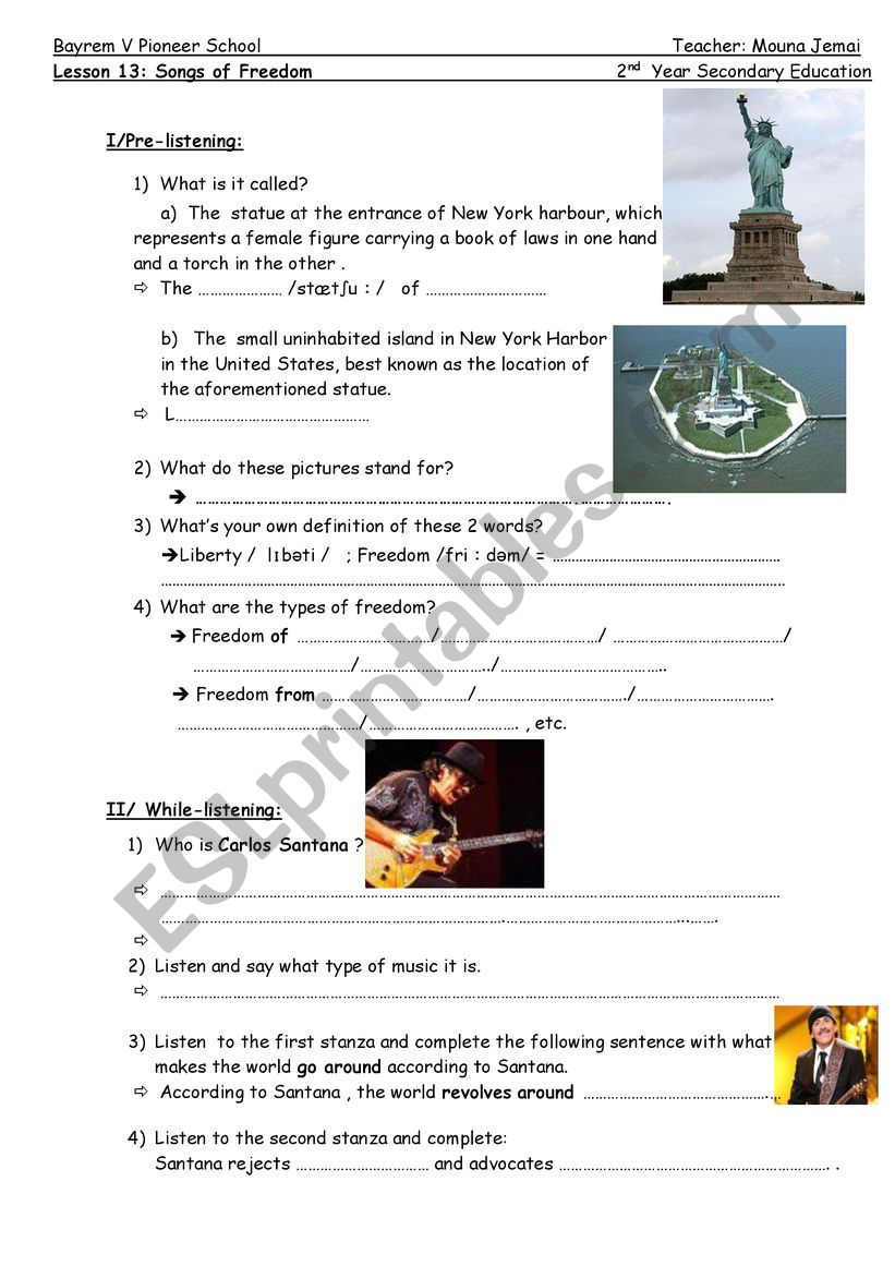 SONGSofFREEDOM worksheet