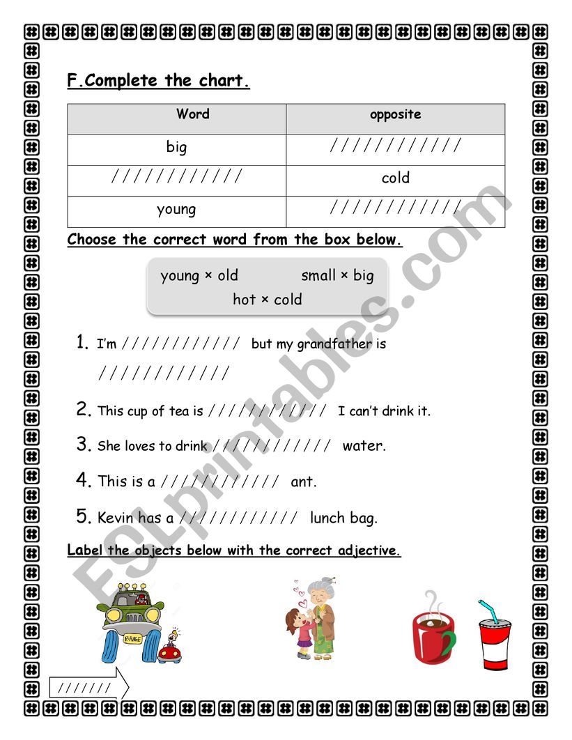 Opposites worksheet