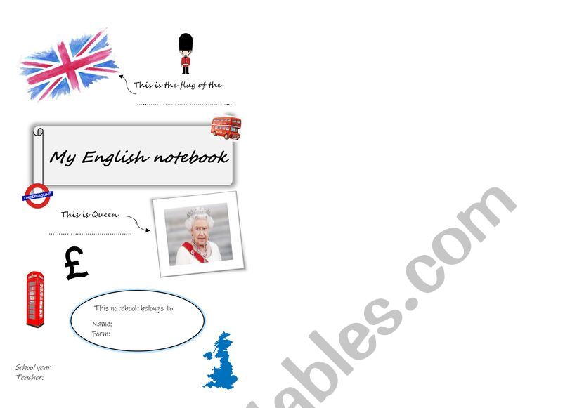 Cover English class notebook worksheet