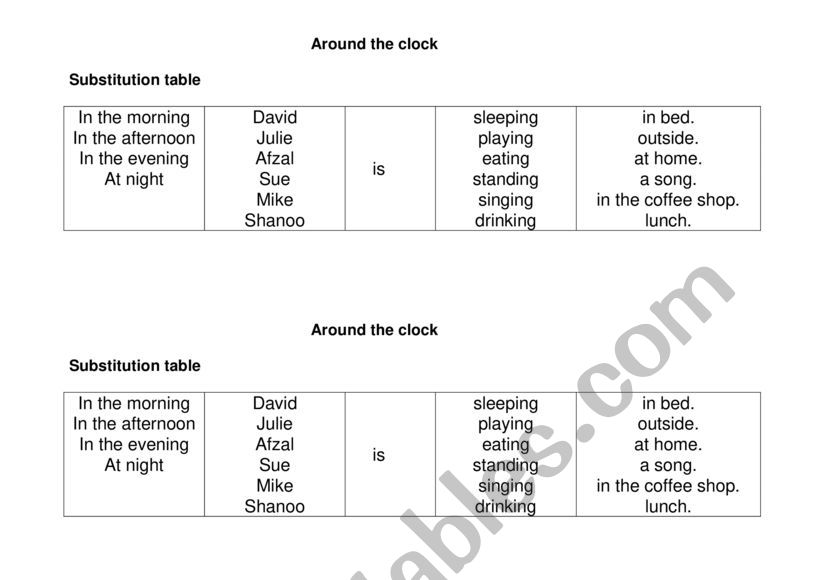 Around the clock worksheet
