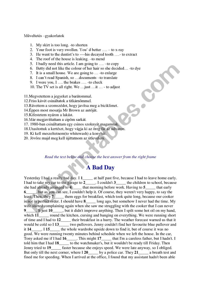 causataive practice worksheet