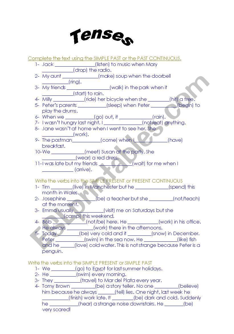 Tenses worksheet