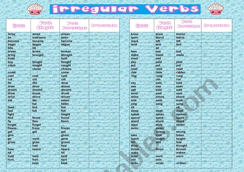 LIST OF VERBS  worksheet