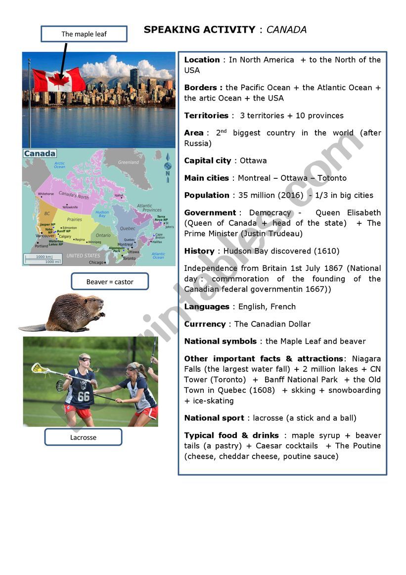 present Canada orally worksheet