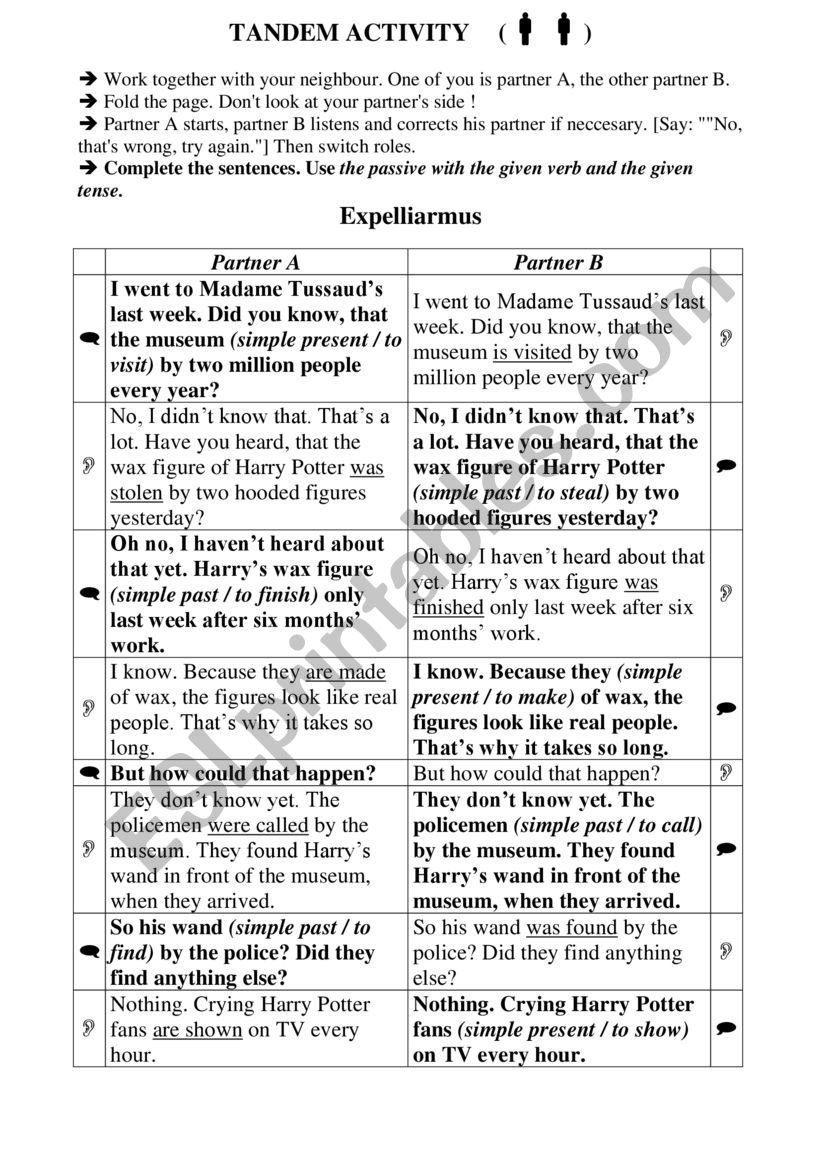 Tandem Sheet Passive voice - Harry Potter