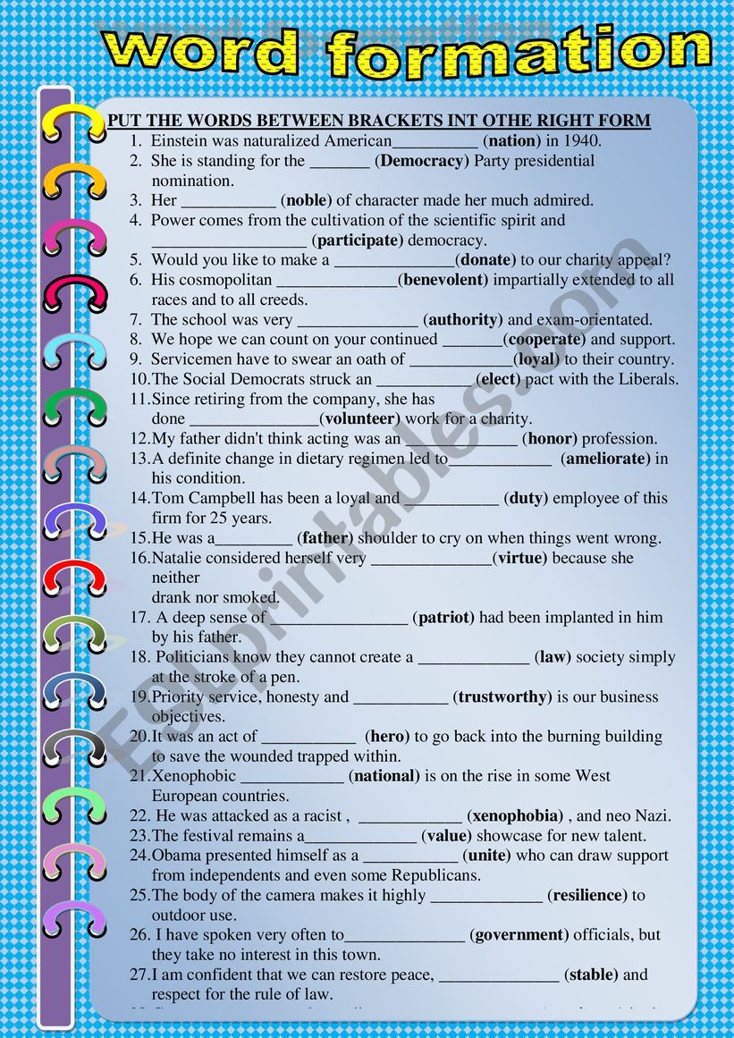 CITIZENSHIP WORD FORMATION VOCABULARY