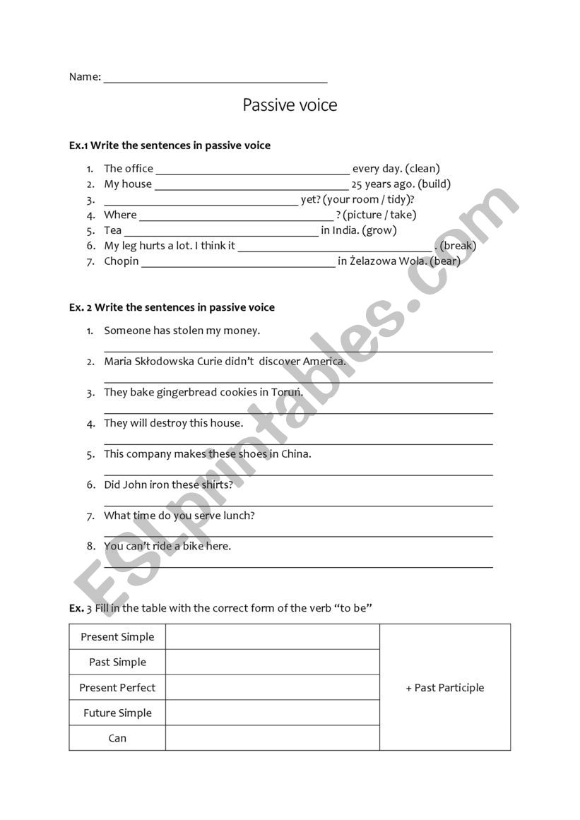 Passive voice - a short test worksheet