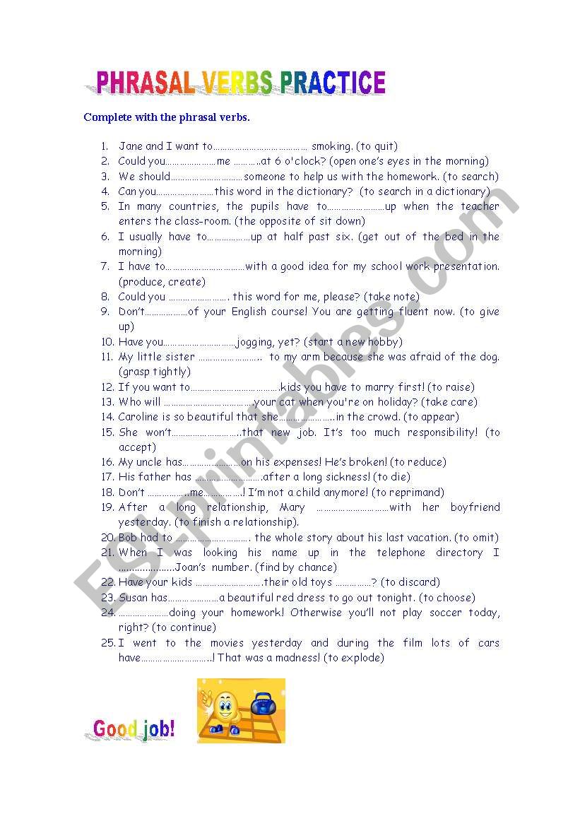 PHRASAL VERBS PRACTICE worksheet