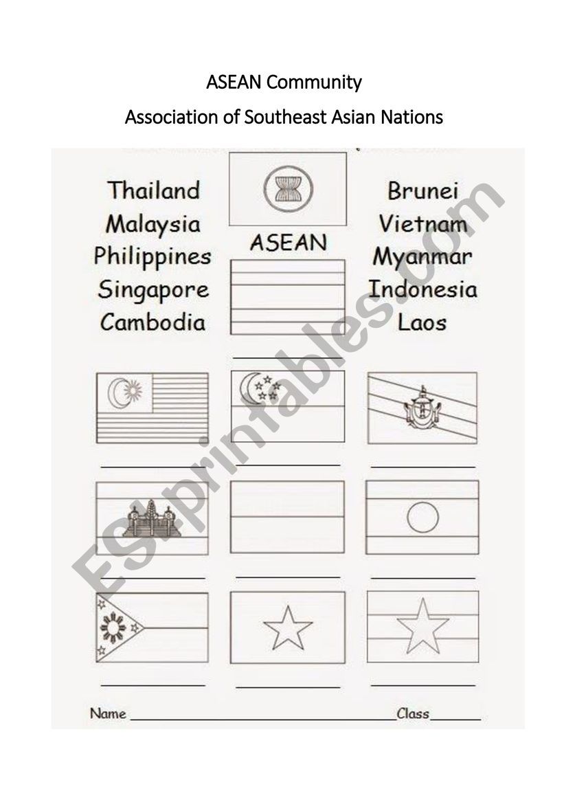 ASEAN Flags worksheet