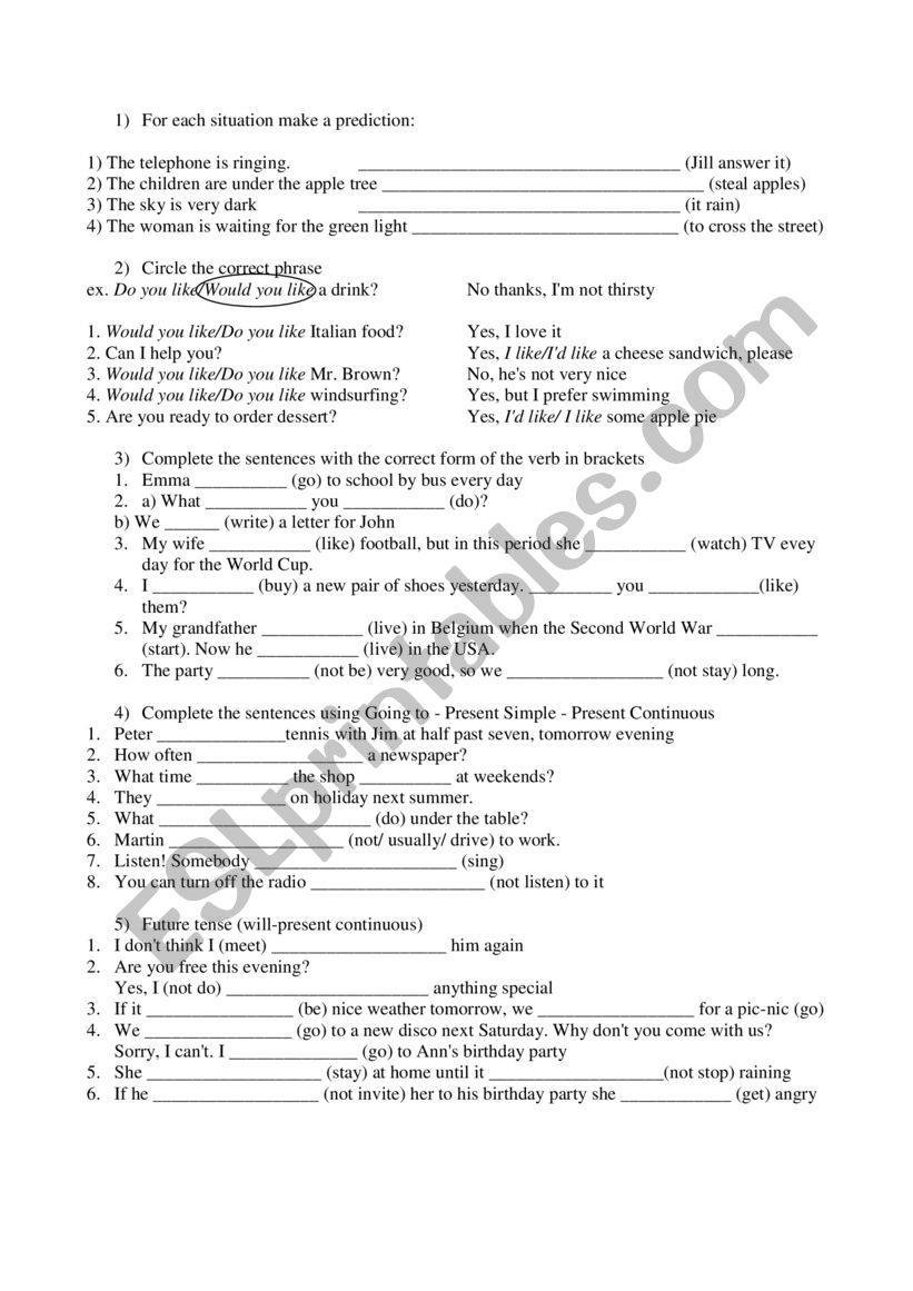 Future tense test worksheet