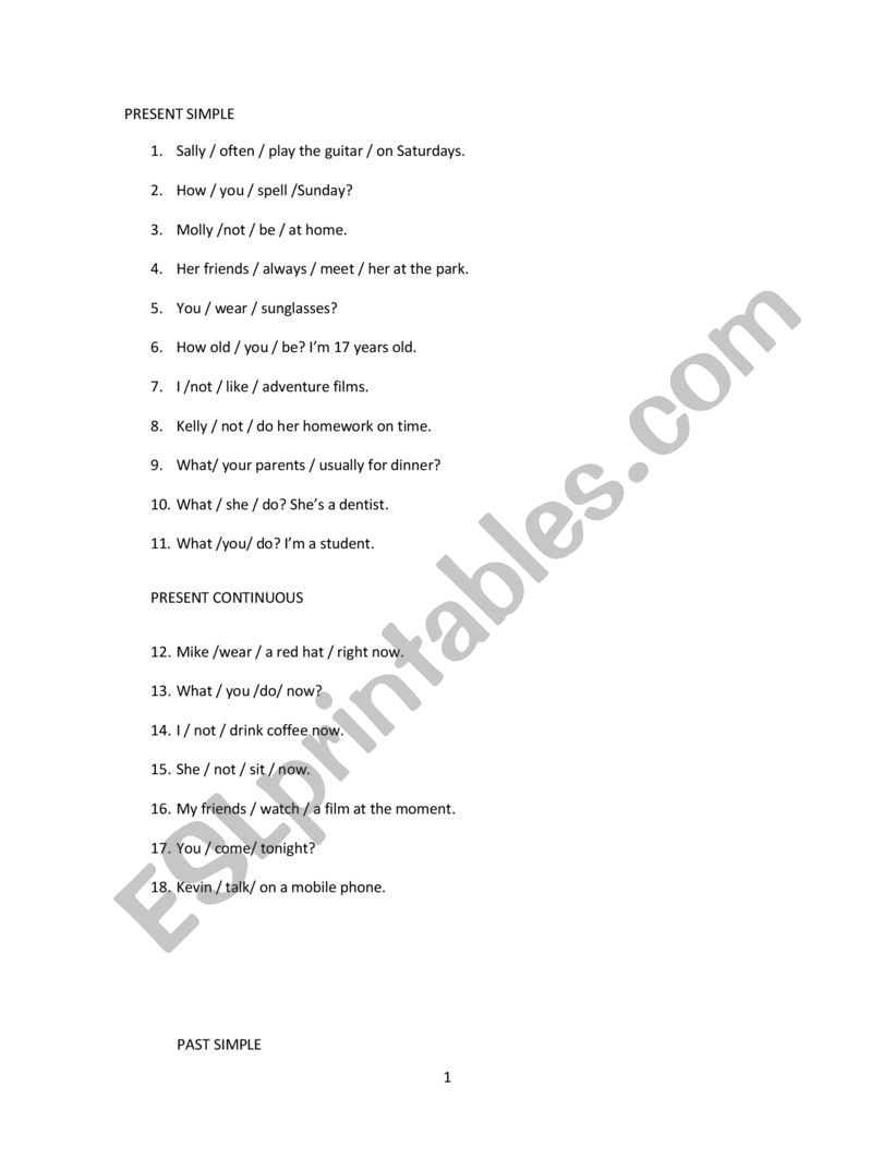 VERBAL TENSES worksheet