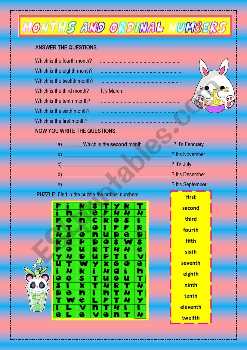 ordinal numbers and months exercises