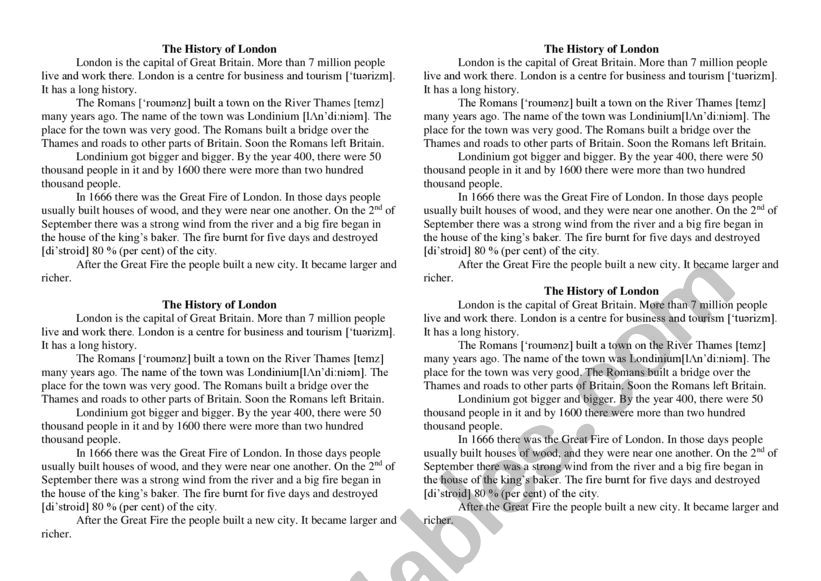 The history of London worksheet