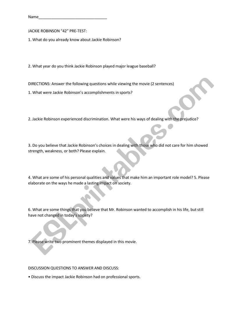 42 movie question worksheet