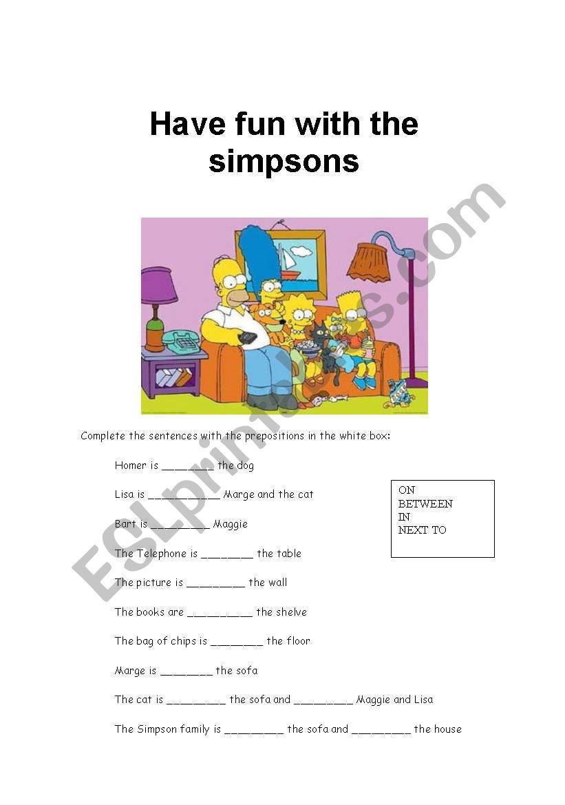 Simpsons Family Prepositions worksheet