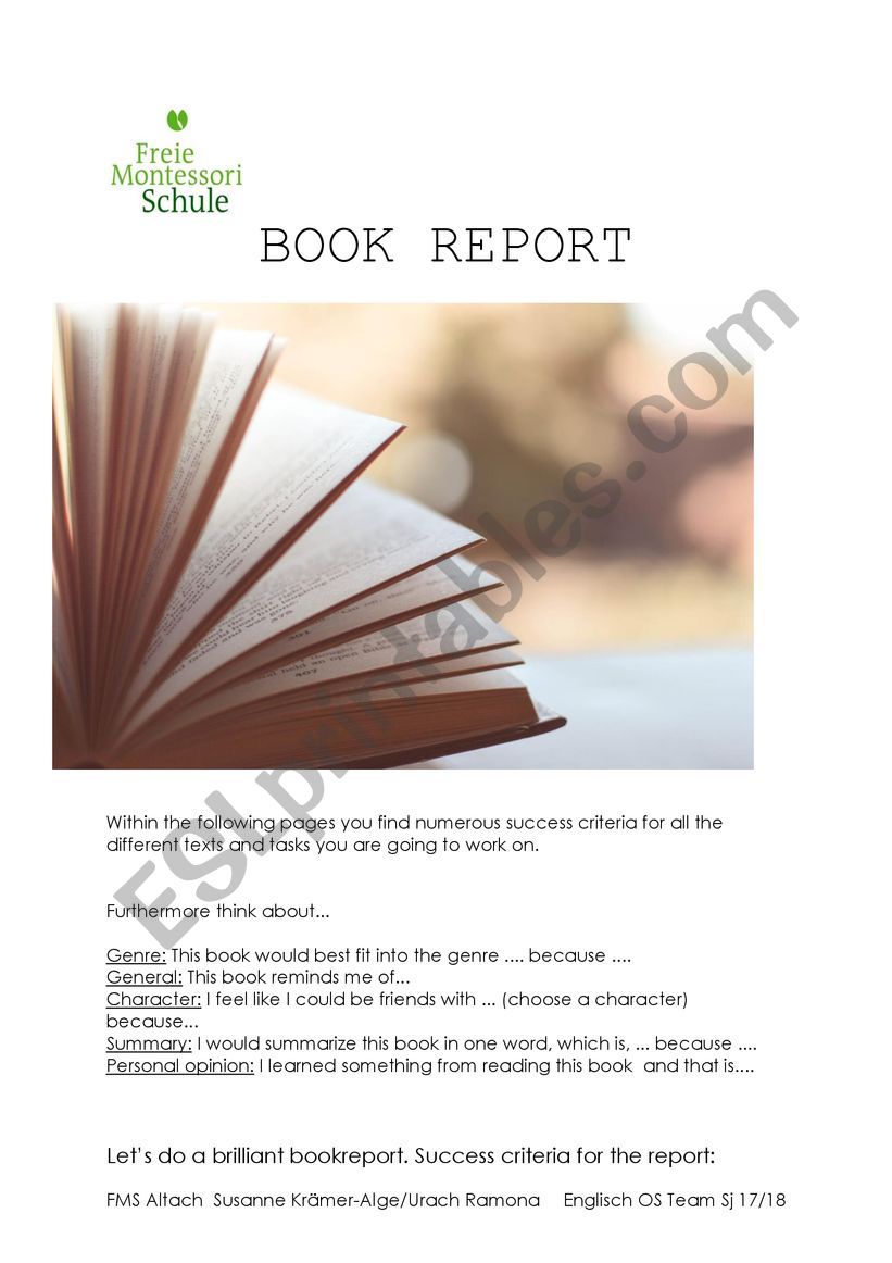 Successcriteria - Bookreport worksheet