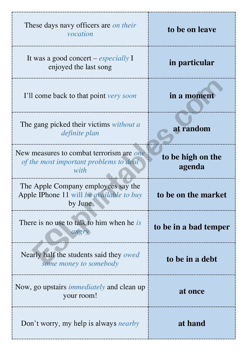 Preposition + noun (synonymic phrases)