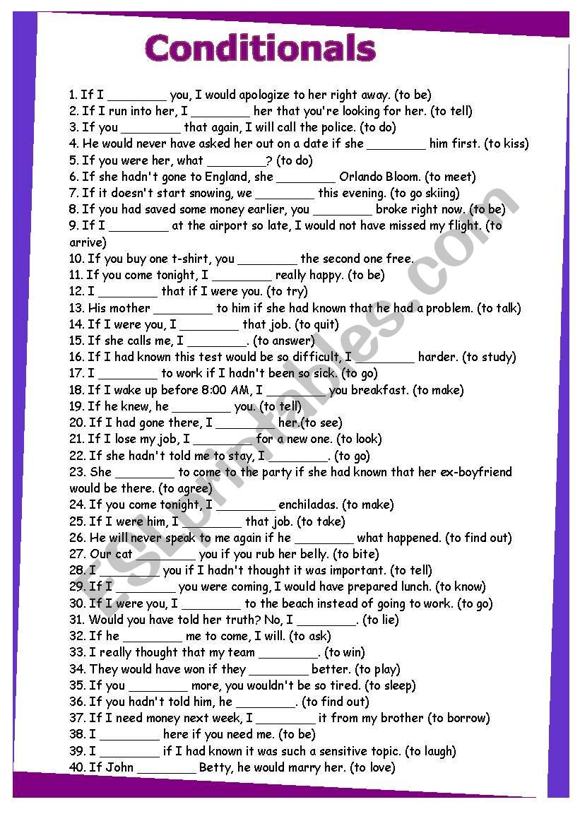 conditionals. GRAMMAR WORKSHEET 22