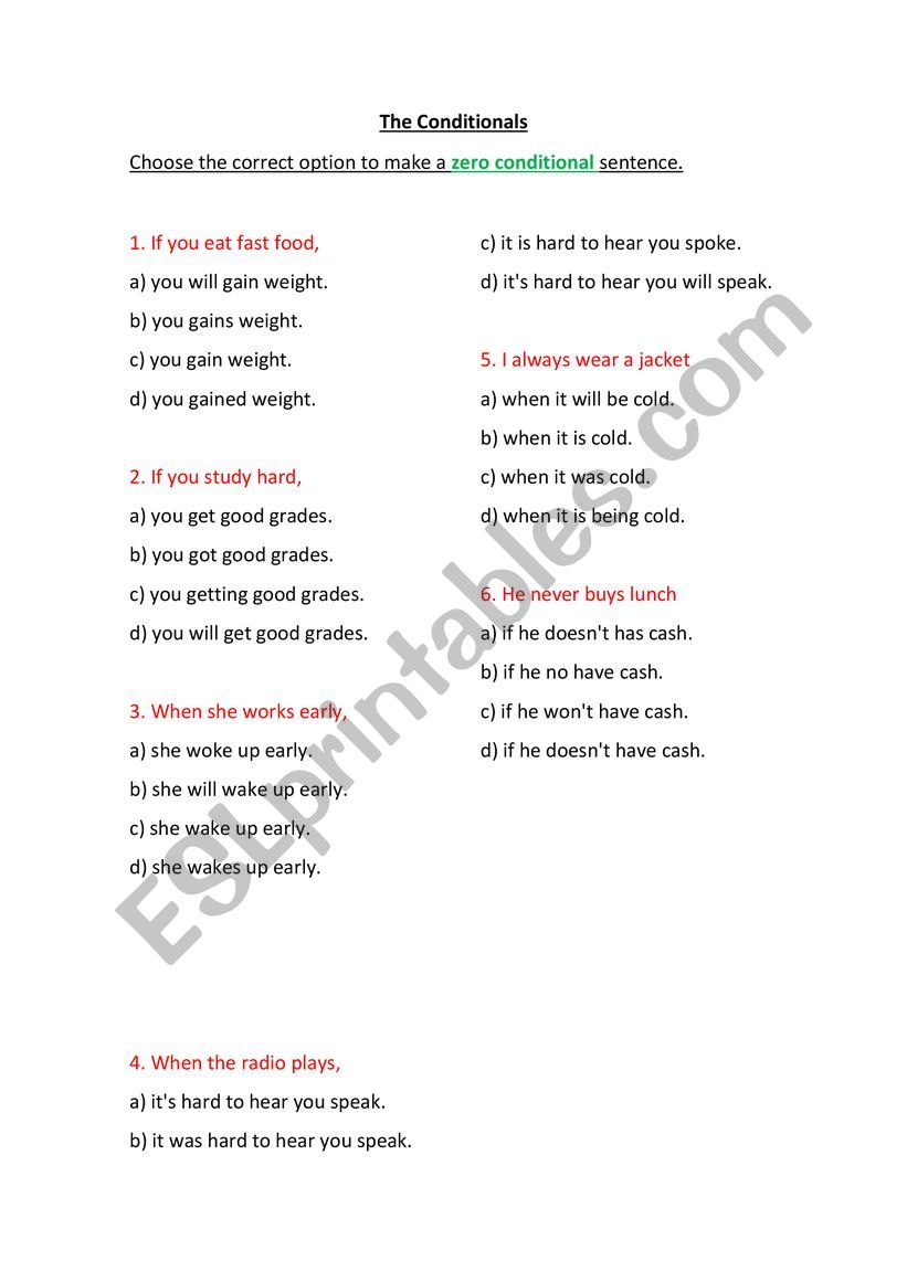 the conditionals review worksheet