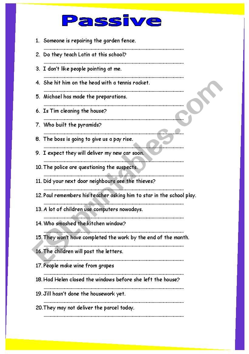 passive review.GRAMMAR WORKSHEET 25