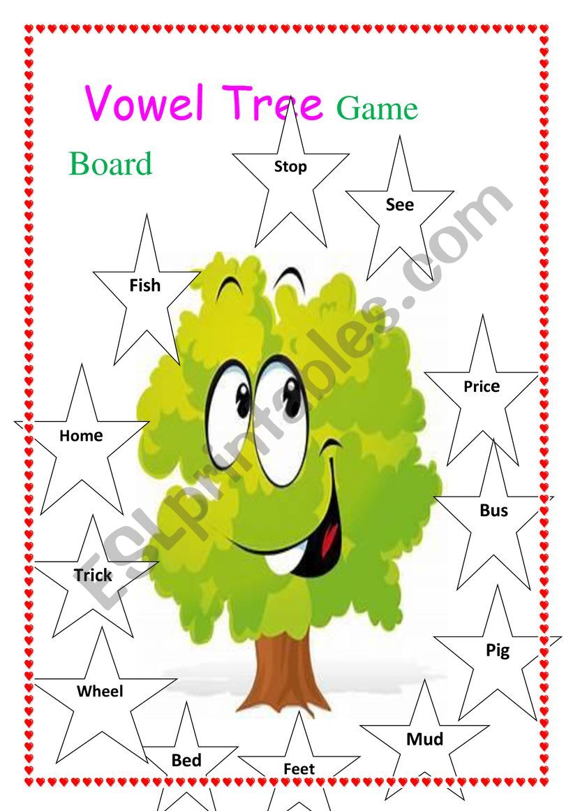 Vowel Tree Game Board worksheet