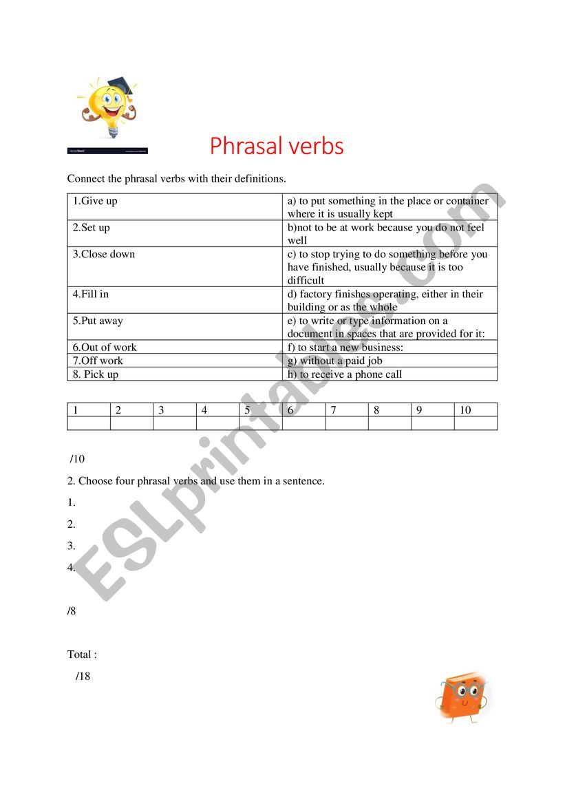 Phrasal verbs  worksheet