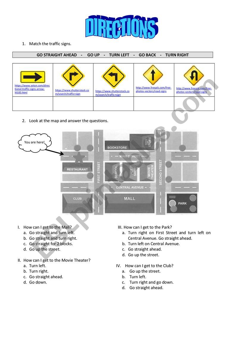 Directions worksheet