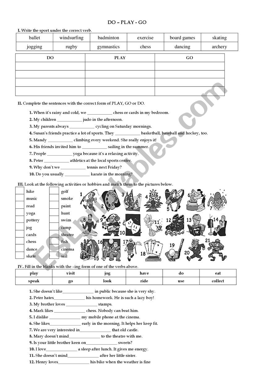 Play-Go-Do / Likes-Dislikes worksheet