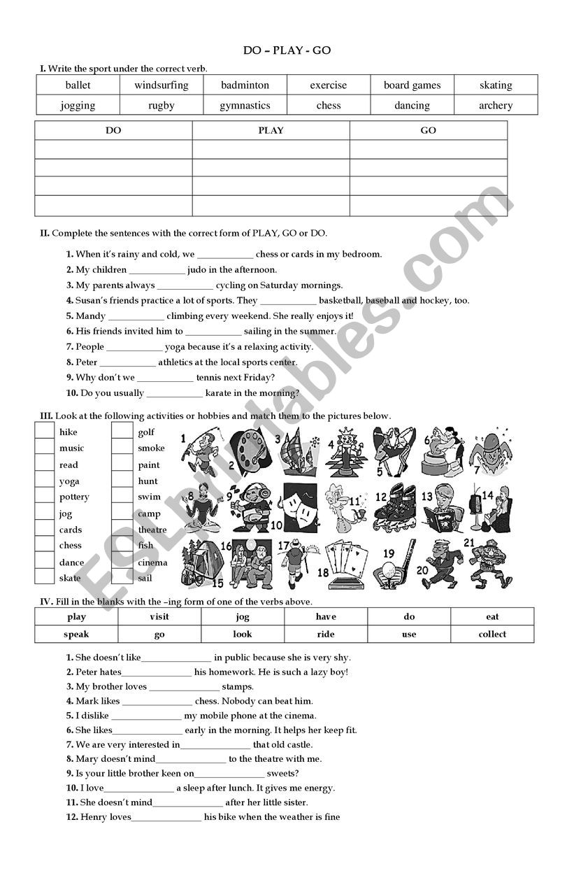 Play-Go-Do / Likes-Dislikes worksheet