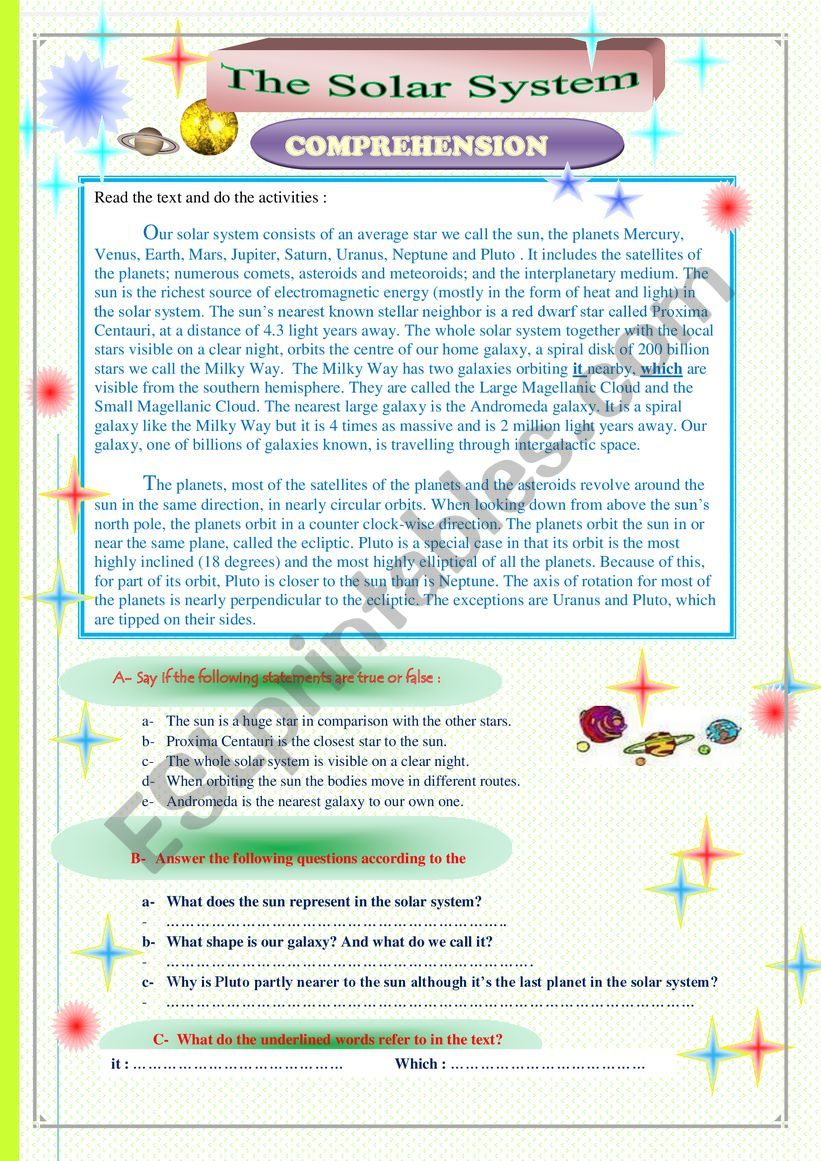 The Solar system worksheet