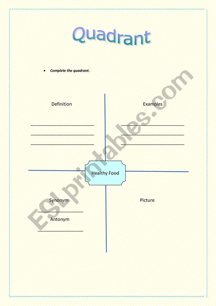 Quadrant about Healthy Food worksheet