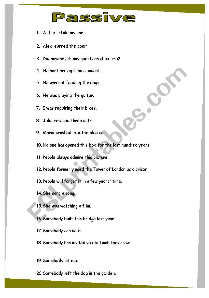 passive review. GRAMMAR WORKSHEET 24