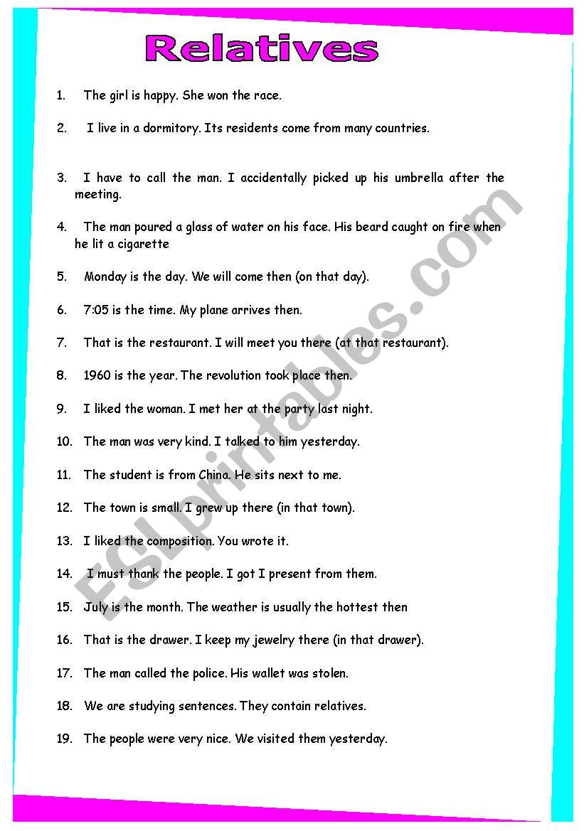 relatives clauses. GRAMMAR WORKSHEET 26