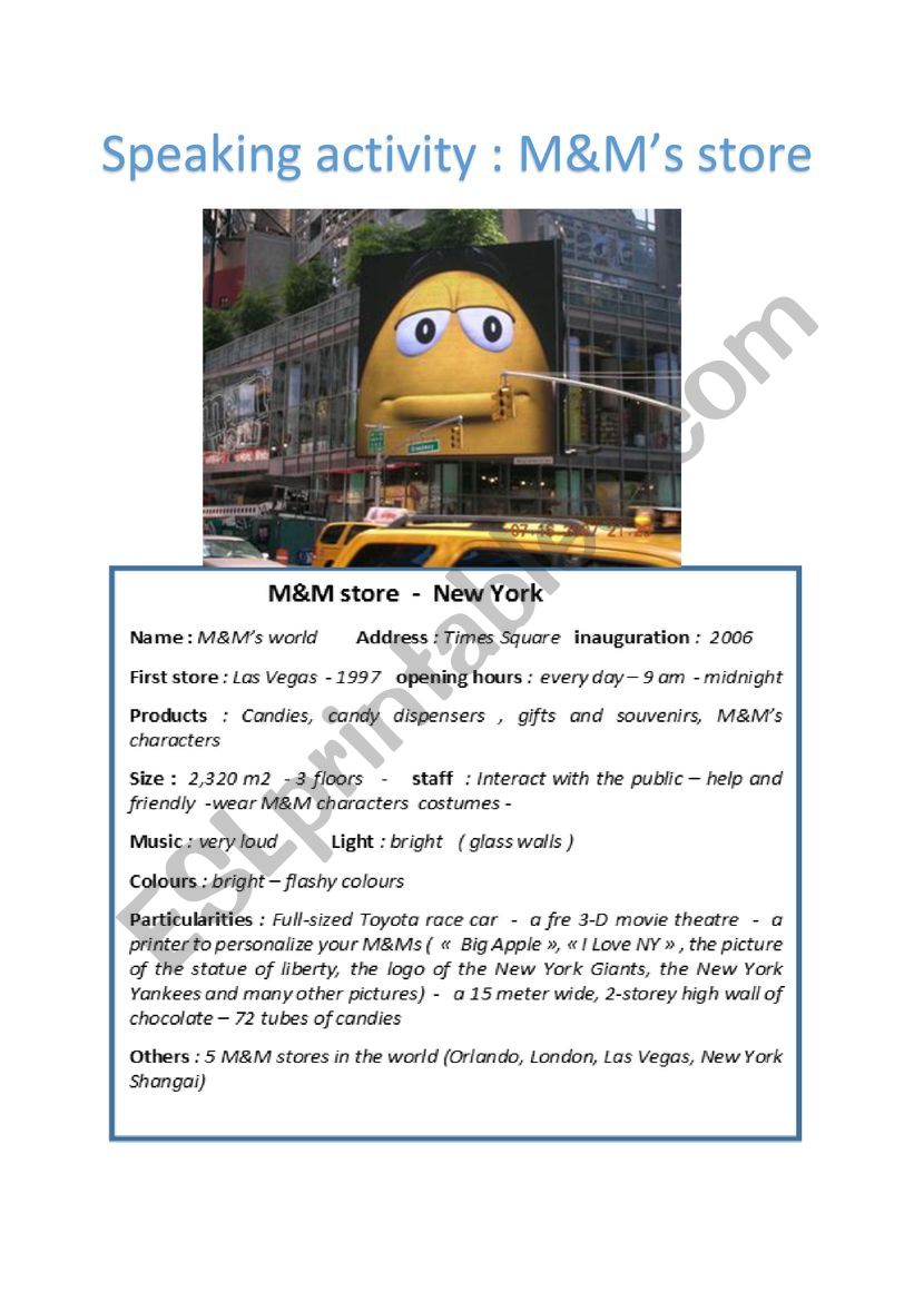 Speaking activity - M&M store New York