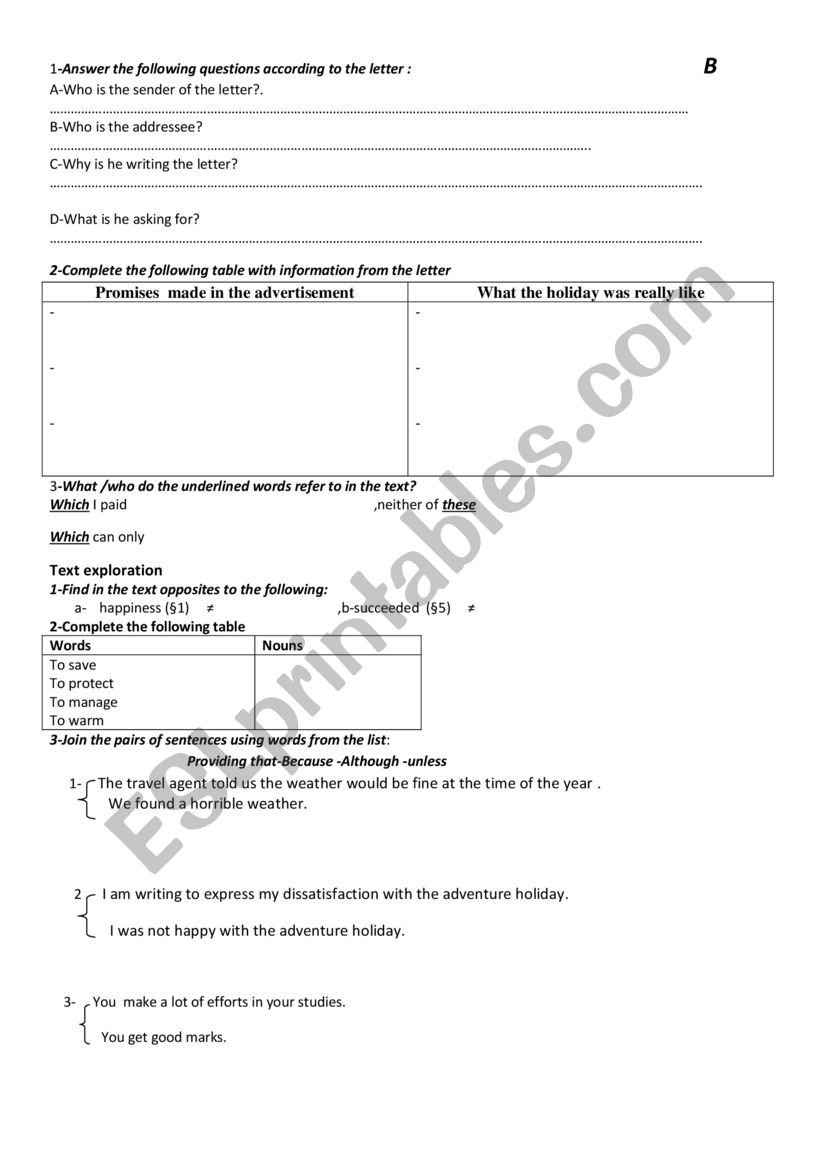 complaint letters worksheet