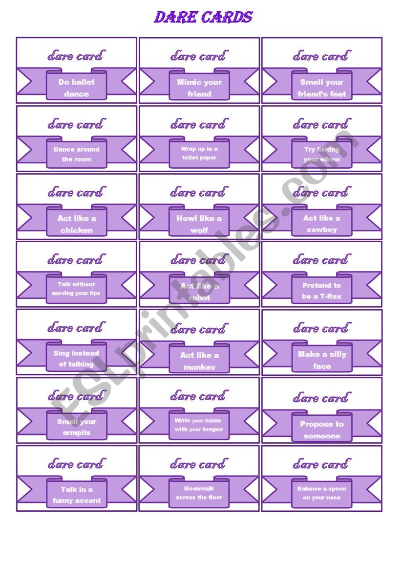 Dare cards worksheet