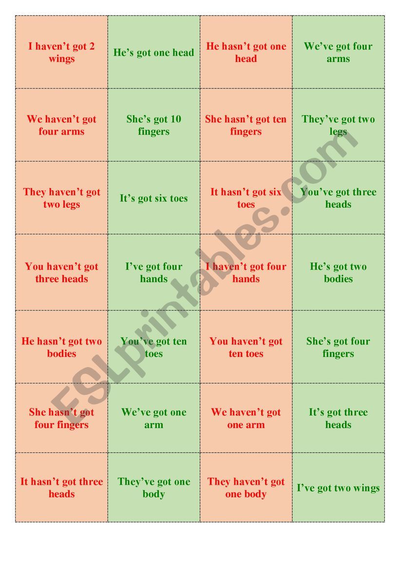 Have / has got  havenÂ´t / hasnÂ´t got (domino)