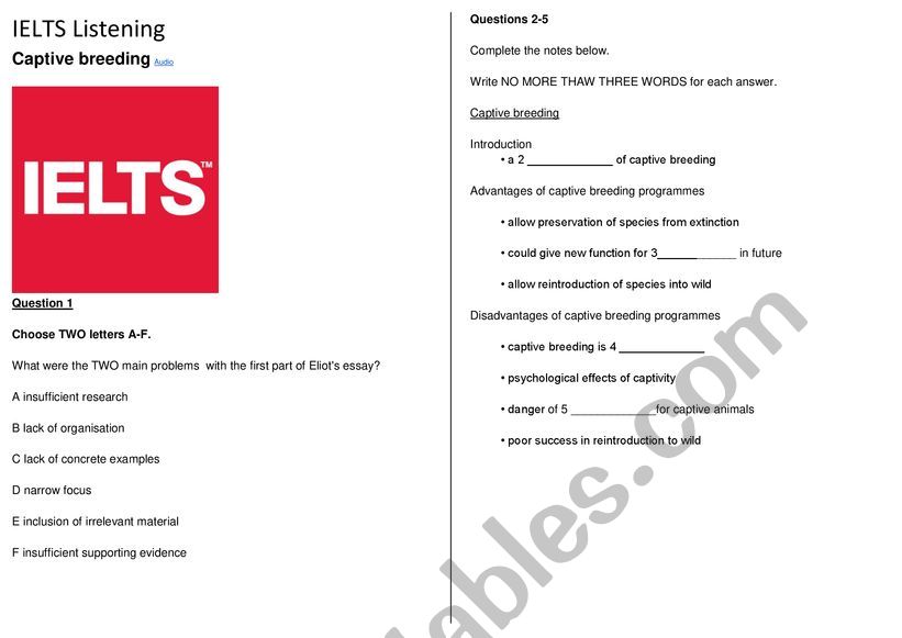 Advanced listening - IELTS - Captive breeding
