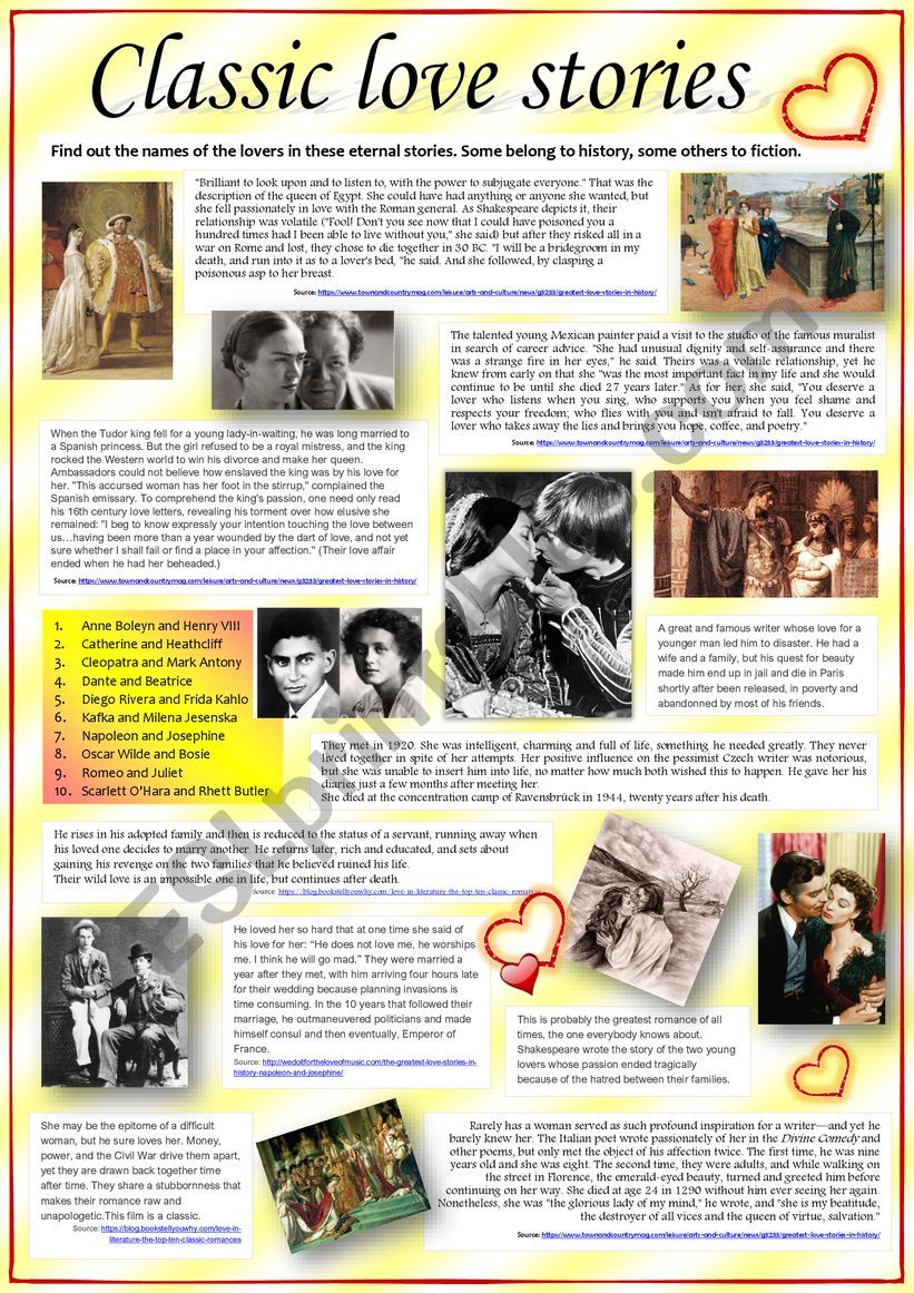 CLASSIC STORIES OF LOVE worksheet