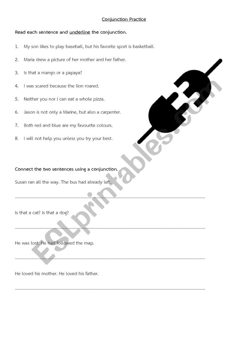 Conjunctions Practice worksheet