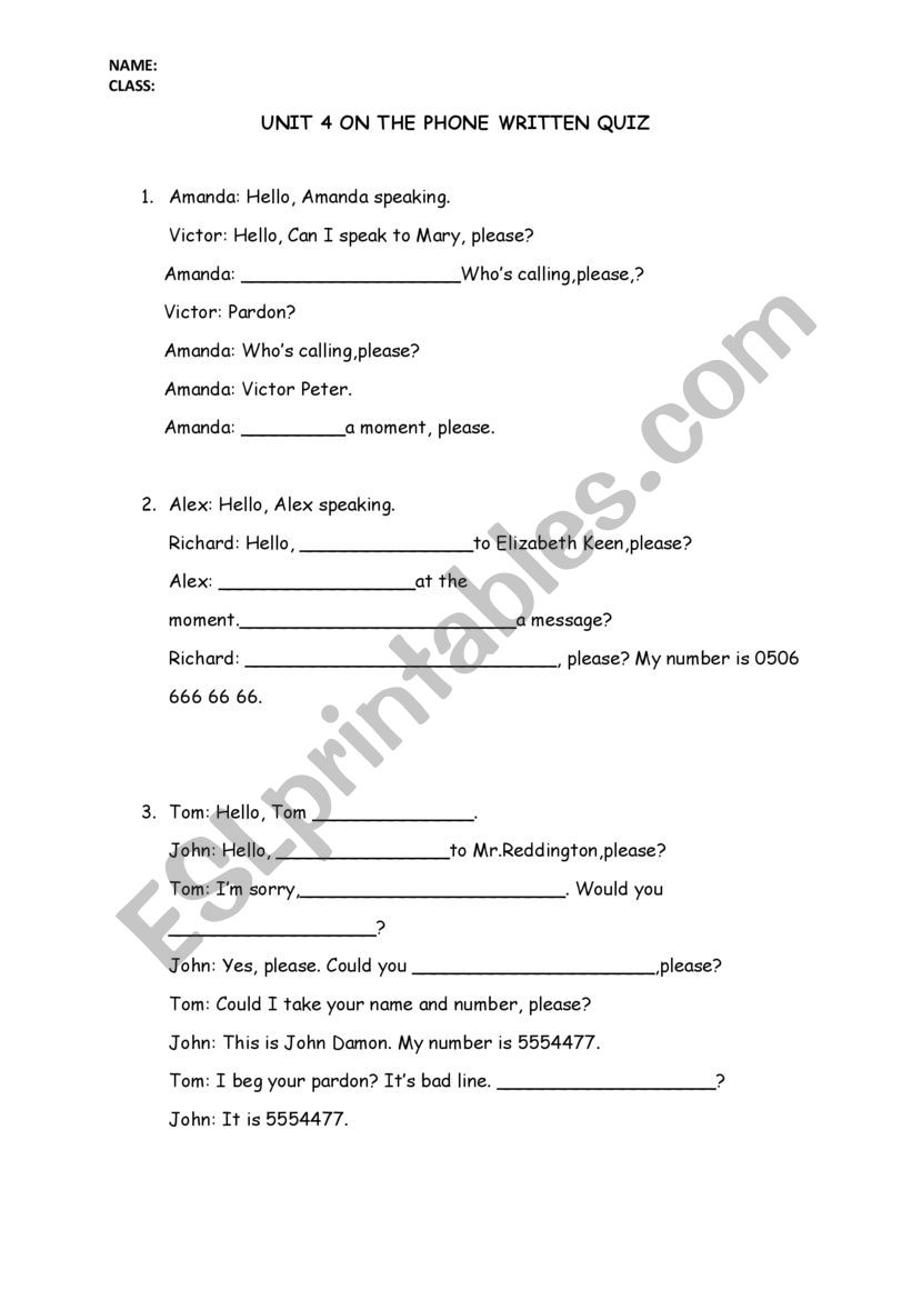 phone conversations worksheet