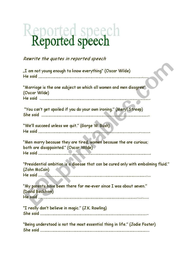 Reported speech worksheet