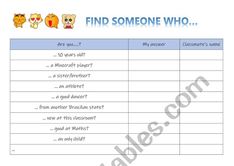 Find Someone Who - Verb Be worksheet