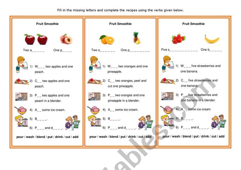 Fruit Smoothie Recipe Worksheet