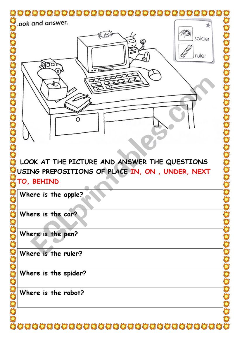 PREPOSITIONS OF PLACE worksheet