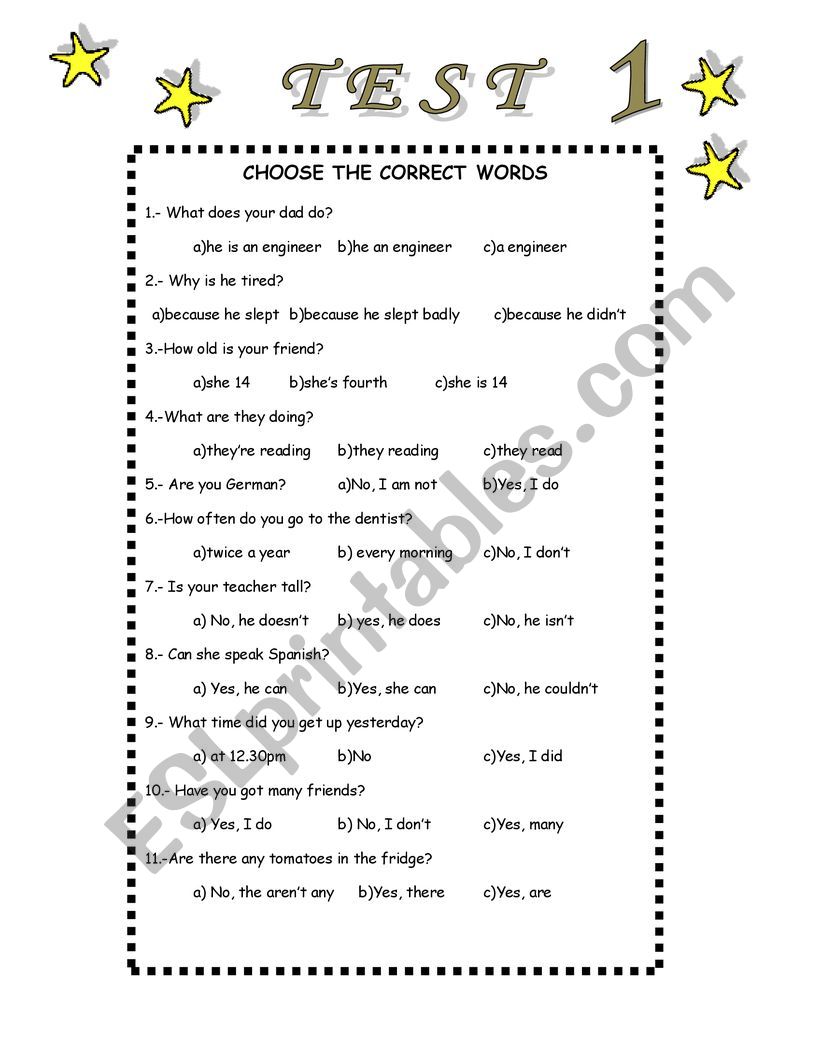 TEST Nº 1 - ESL worksheet by mariaah