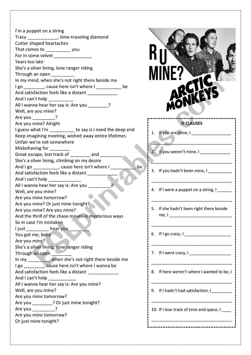 R U MINE BY ARTIC MONKEYS worksheet