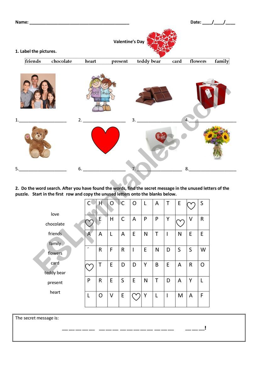 Valentines Day worksheet