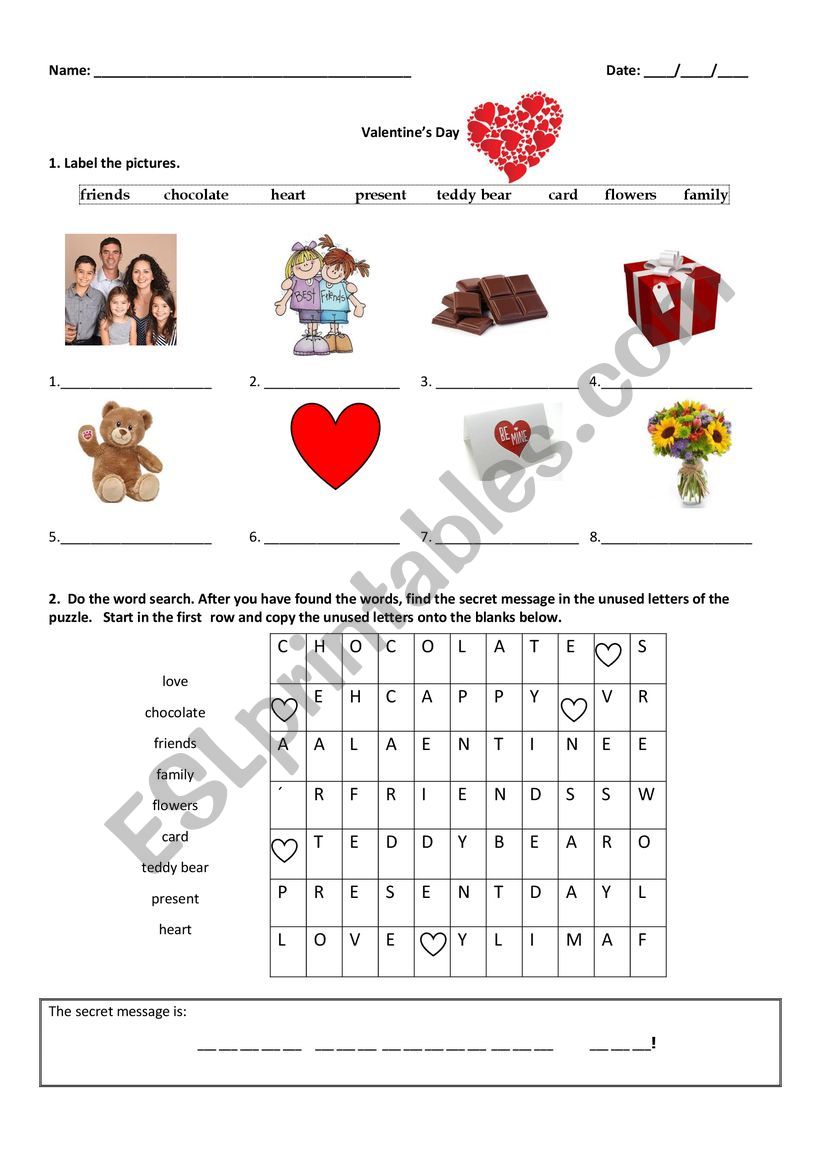ValentineÂ´s Day worksheet